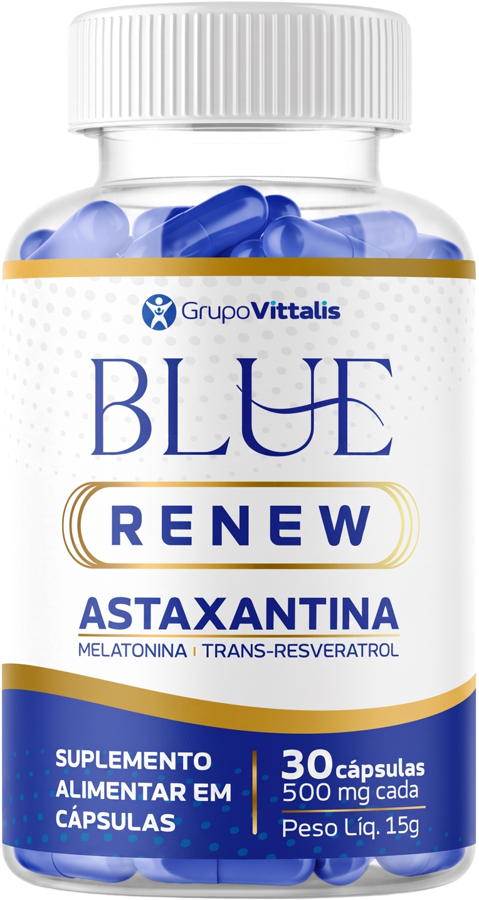 Frasco de Blue Renew com 30 cápsulas de 500 mg